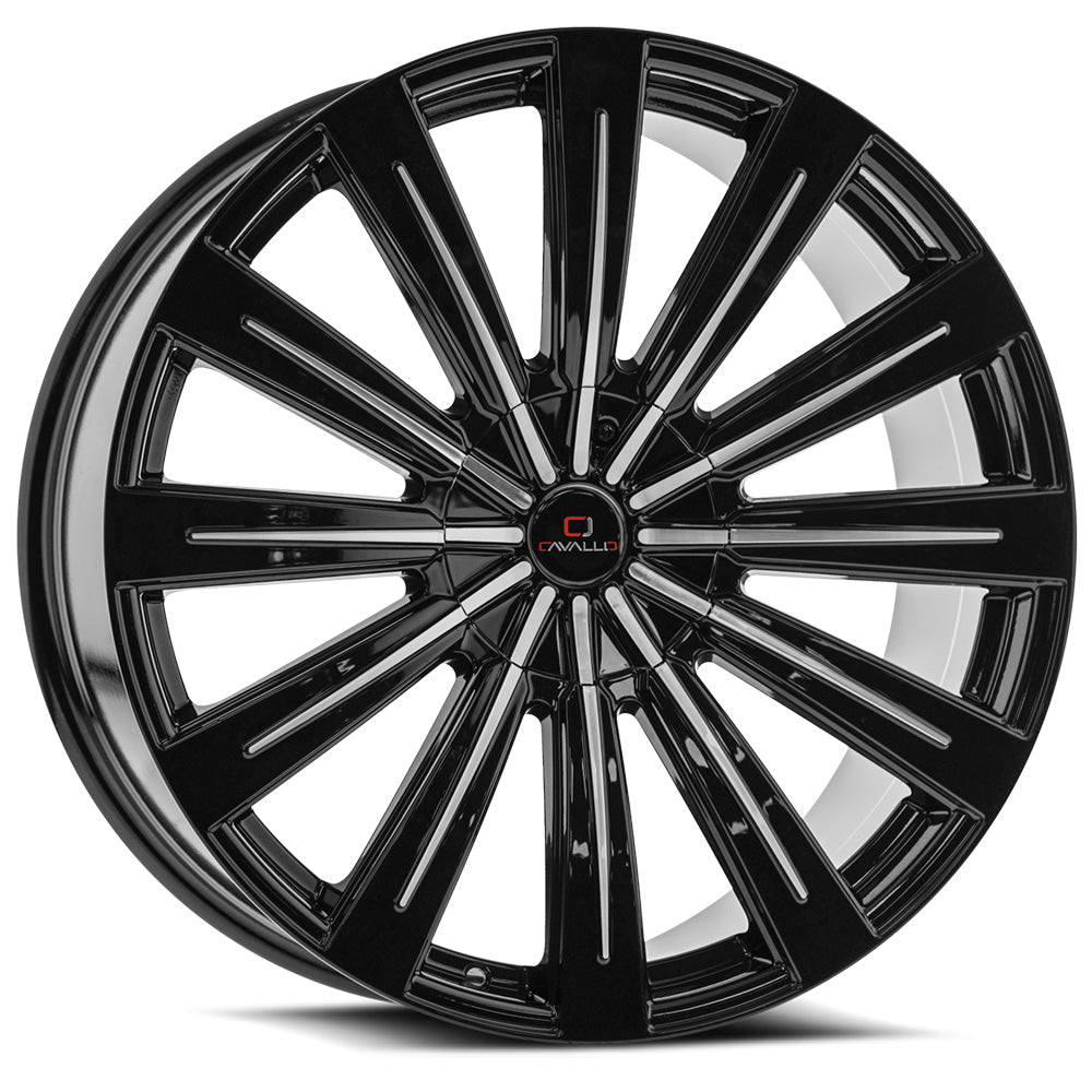 22x8.5 Cavallo CLV-49 Gloss Black & Machined Wheel 5x4.5/5x120 (38mm)