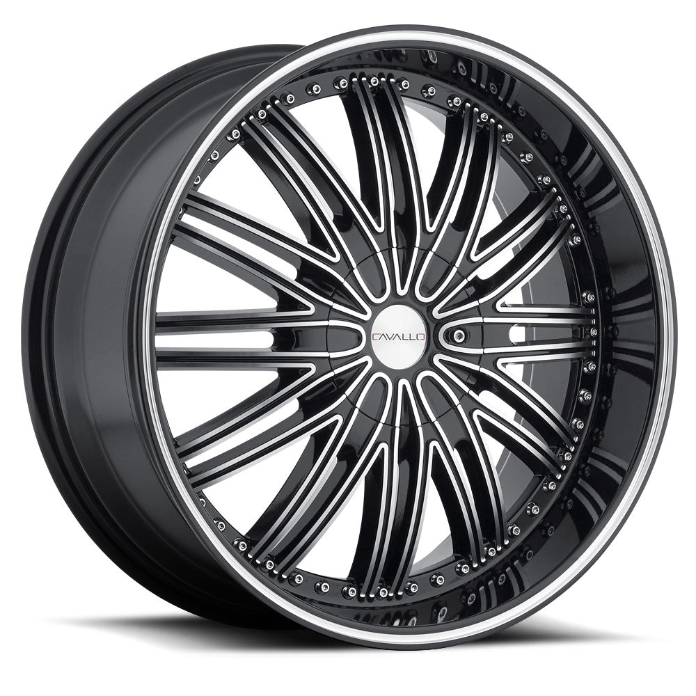 22x8.5 Cavallo CLV-7 Gloss Black & Machined Wheel 5x110/5x4.5 (34mm)