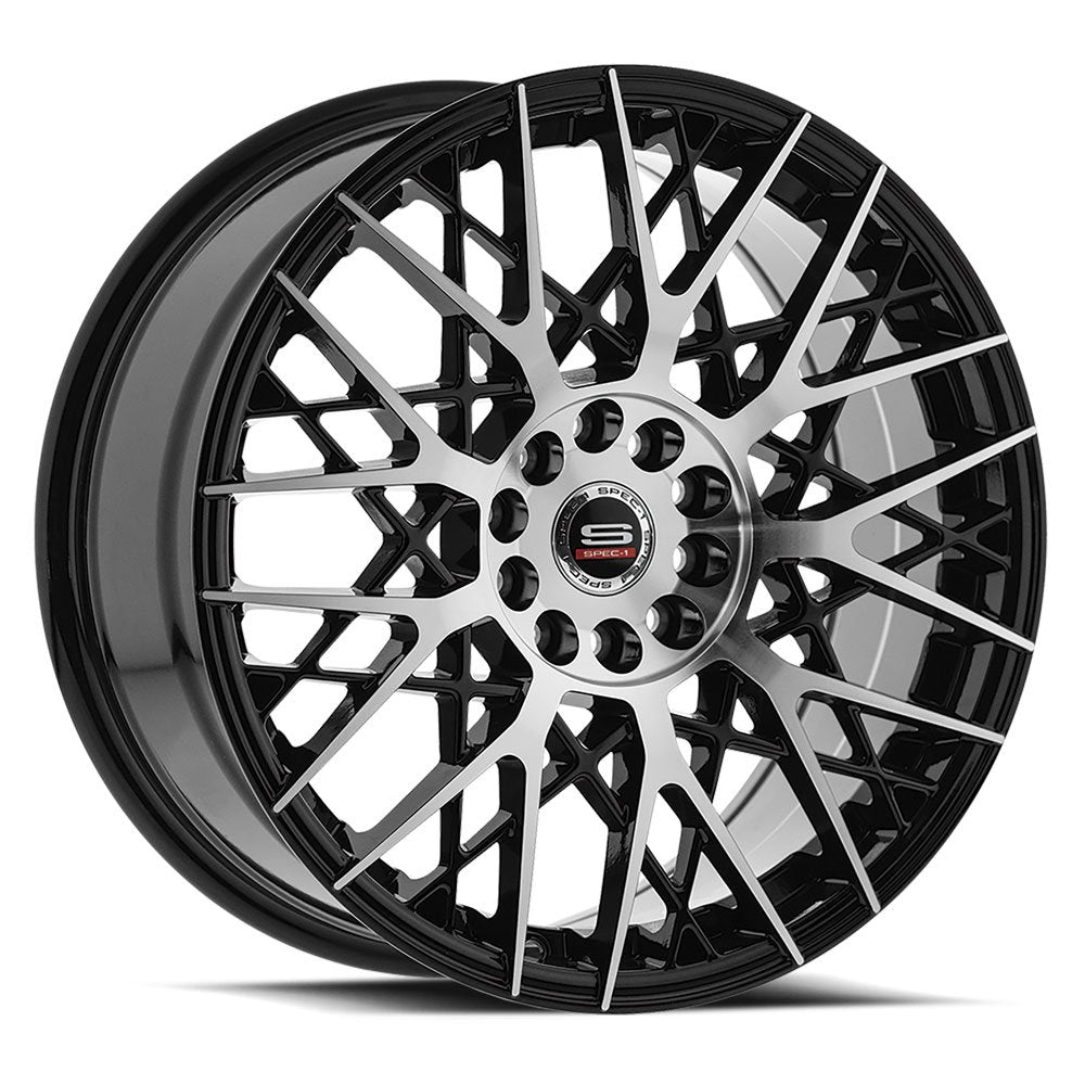 18x8 Spec-1 SP-53 Gloss Black & Machined Wheel 5x112/5x4.5 (38mm)