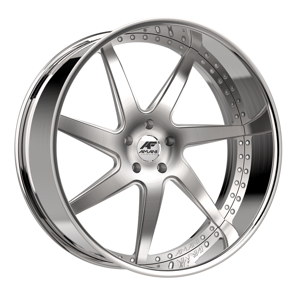Amani Forged DEVINE-L 28x9 6x139.7 +15 Cb 78.1 Brush Center Chrome Lip Standard Cap Round