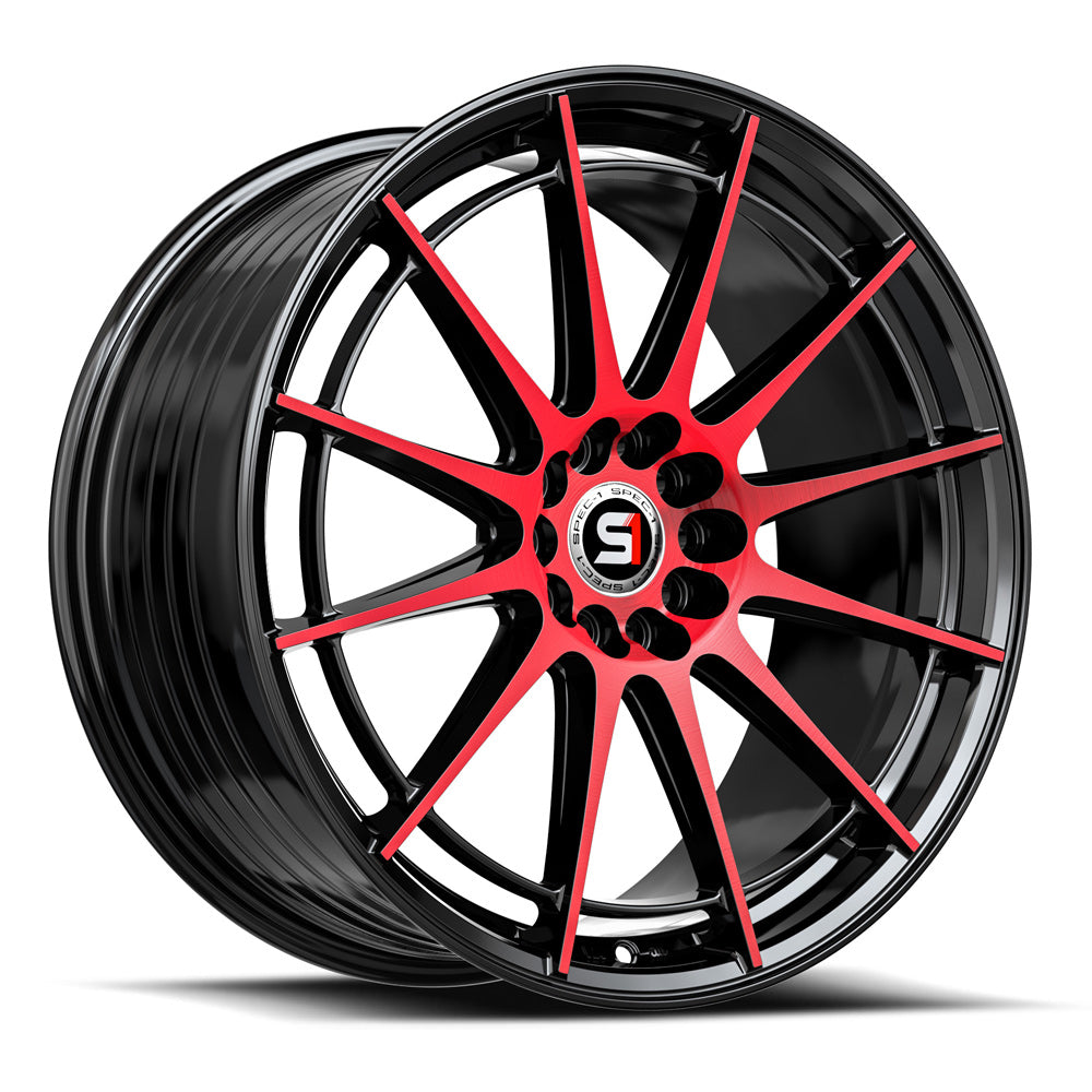 18x8 Spec-1 SP-64 Gloss Black & Red Machined Wheel 4/5 Lug Blank (34mm)