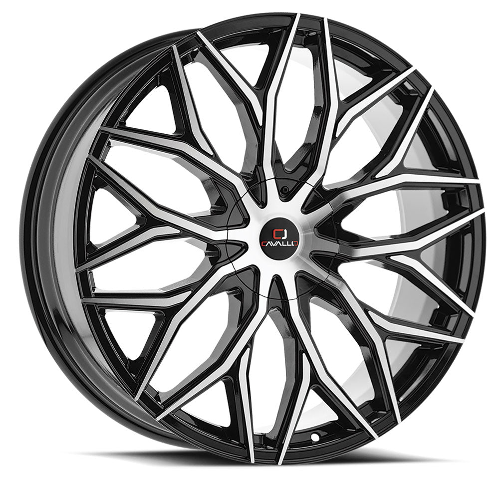 20x8.5 Cavallo CLV-37 Gloss Black & Machined Wheel 5x108/5x4.5 (35mm)