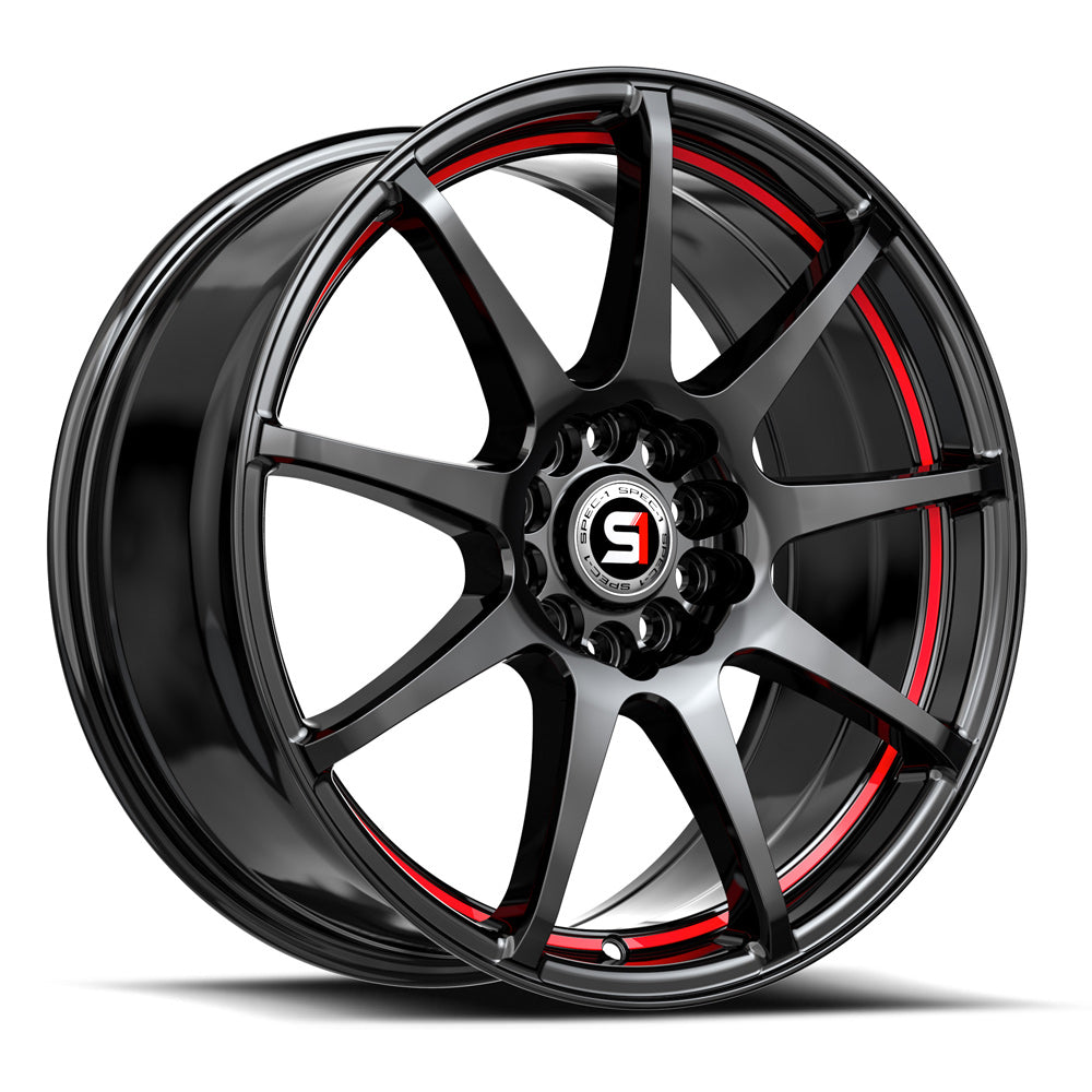 Spec-1 SP-67 17x7.0 5x110 5x114.3 +42 Cb 73.1 Gloss Black & Red Line