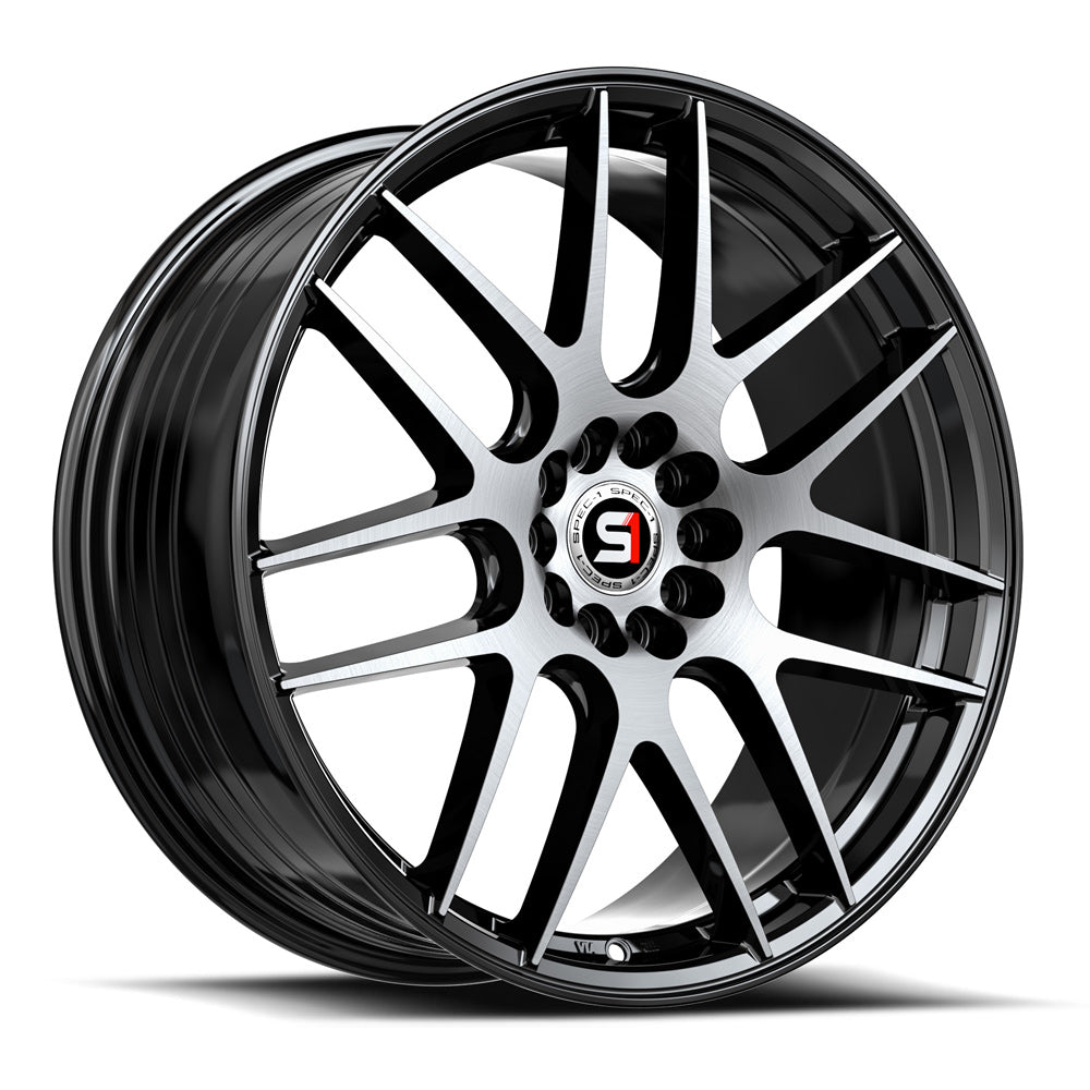 17x8 Spec-1 SP-65 Gloss Black & Machined Wheel 5x100/5x4.5 (42mm)