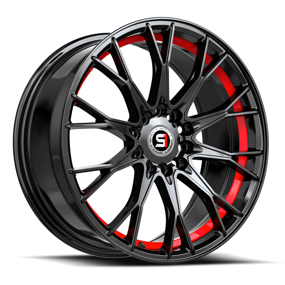Spec-1 SP-59 18x8.0 5x112 5x114.3 +38 Cb 73.1 Gloss Black & Red Undercut