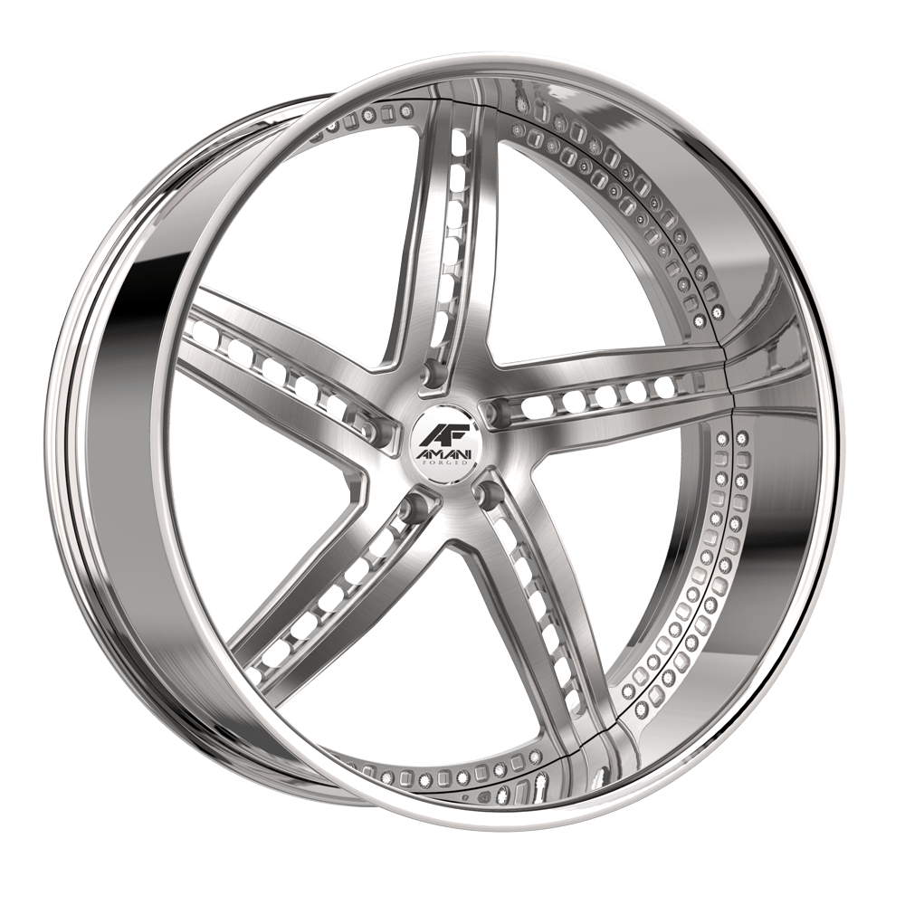 24x9 Amani Monero Brush Center Chrome Lip FORGED Wheel 5 Lug Blank (1mm)
