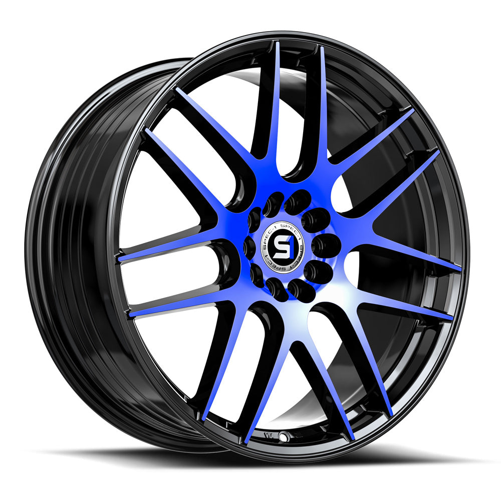 Spec-1 SP-65 20x8.5 5x100 5x114.3 +38 Cb 73.1 Gloss Black & Blue Machined