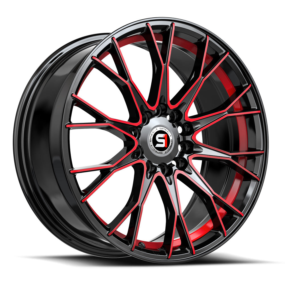 17x7.5 Spec-1 SP-59 Gloss Black & Red Machined Wheel 5x4.25/5x4.5 (42mm)