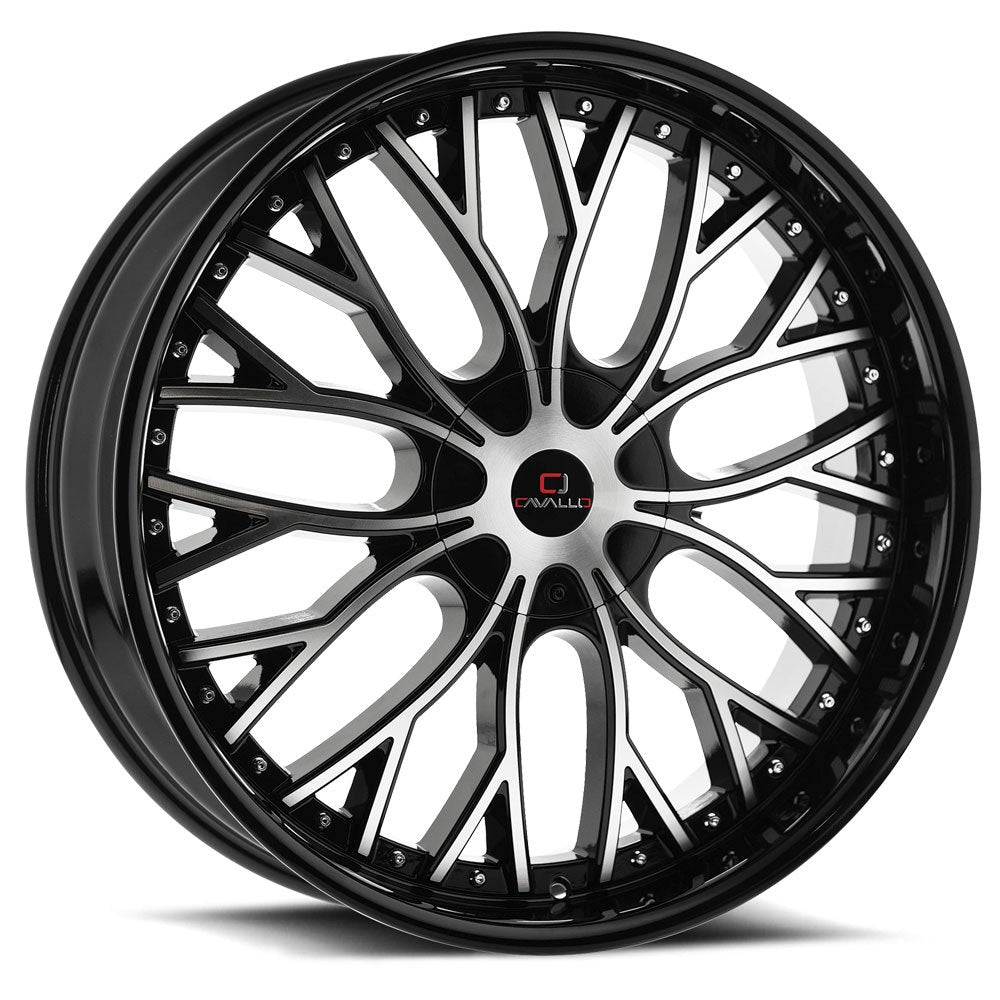 20x8.5 Cavallo CLV-33 Gloss Black & Machined Wheel 5x4.5/5x120 (35mm)