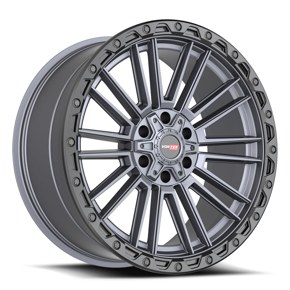 18x9 Vortek VRT-604 Matte Titanium W/ Black Bead Ring Wheel 6x135/6x5.5 (-12mm)