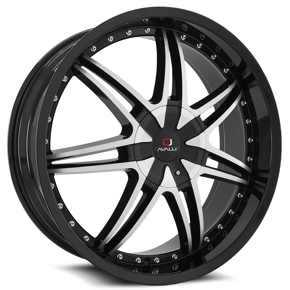 22x8.5 Cavallo CLV-11 Gloss Black & Machined Wheel 5x108/5x4.5 (38mm)