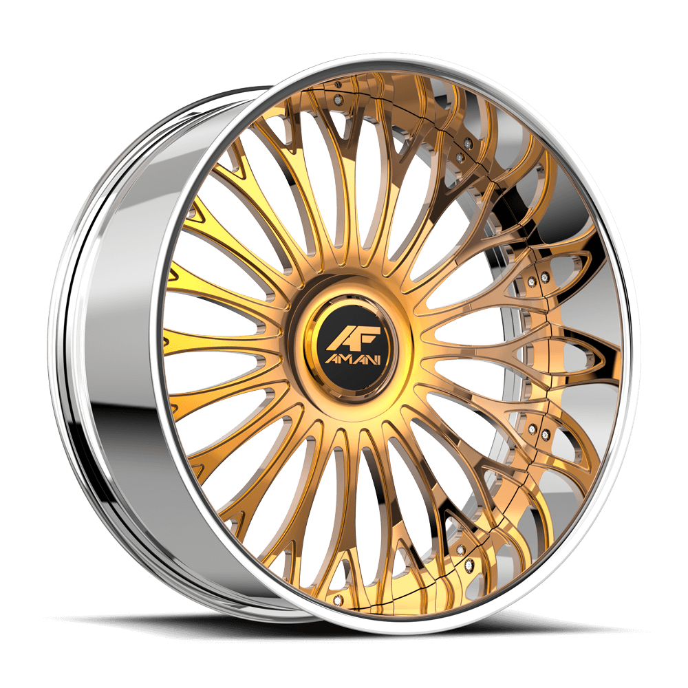 Amani Forged Napoliano 30x9 6x135 6x139.7 +15 Cb 78.1 14K Gold Plated Large XL Cap Round