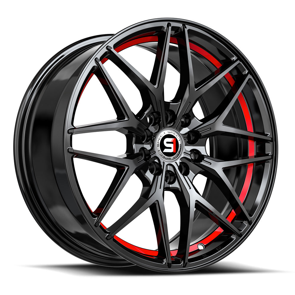 18x8 Spec-1 SP-60 Gloss Black & Red Undercut Wheel 5x112/5x4.5 (38mm)