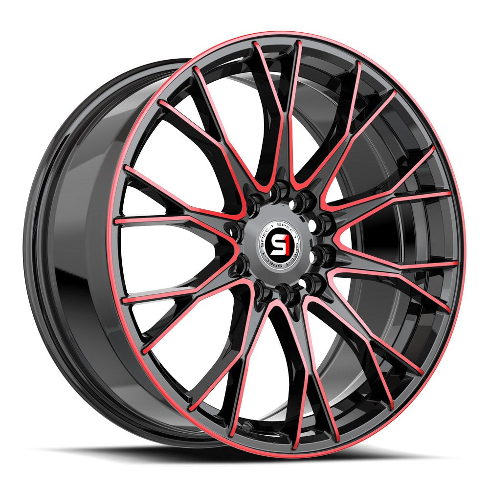 Spec-1 SP-59 18x8.0 5x100 5x114.3 +38 Cb 73.1 Gloss Black & Red Machined