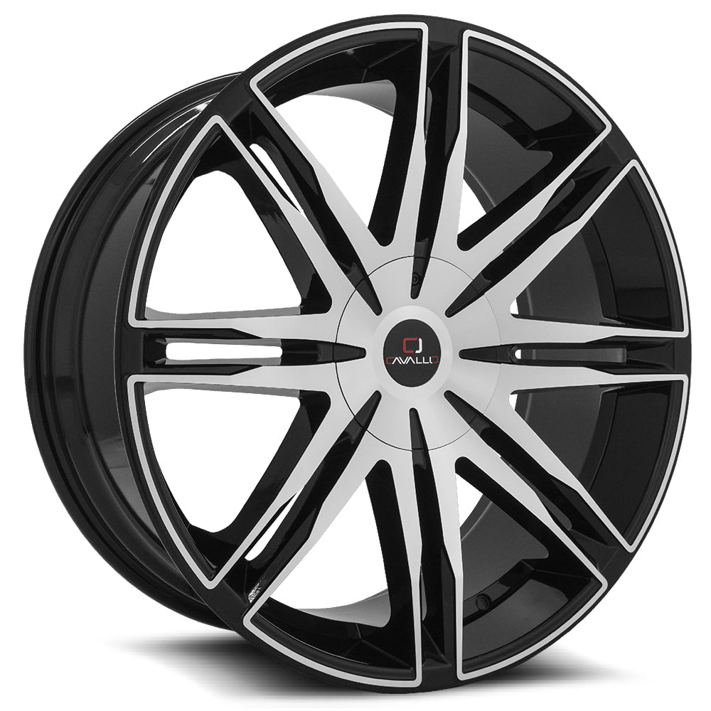 22x8.5 Cavallo CLV-18 Gloss Black & Machined Wheel 5x108 (38mm)