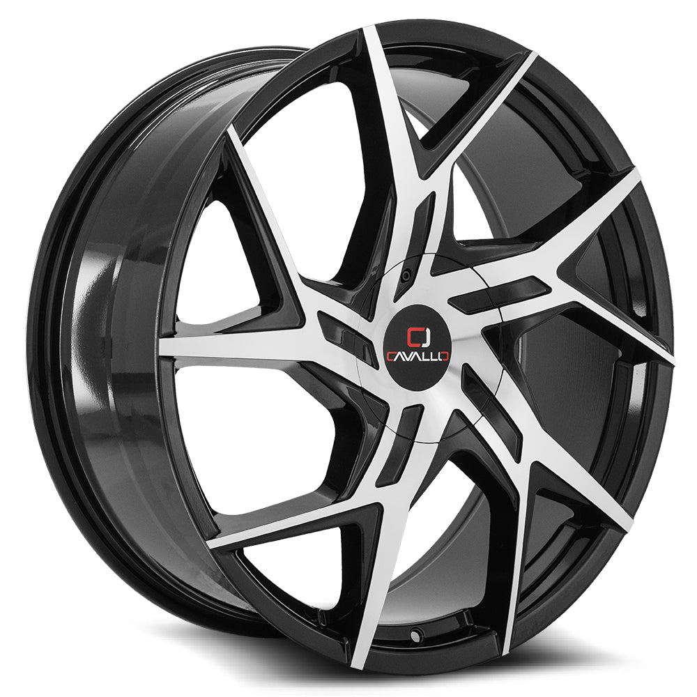 20x8.5 Cavallo CLV-26 Gloss Black & Machined Wheel 5x4.5/5x120 (35mm)