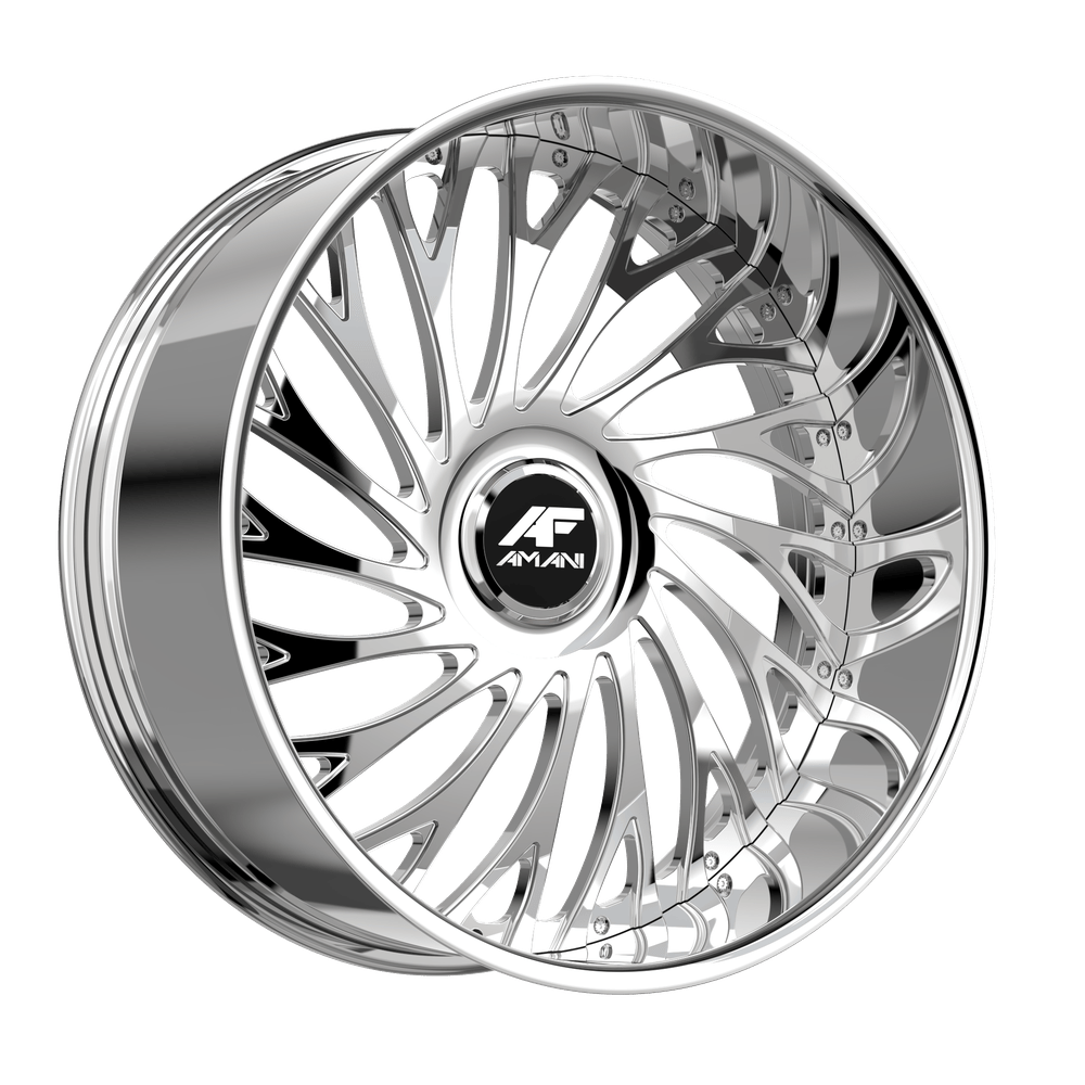 28x10 Amani Vamos Brush Center Chrome Lip FORGED Wheel 6x135/6x5.5 (15mm)
