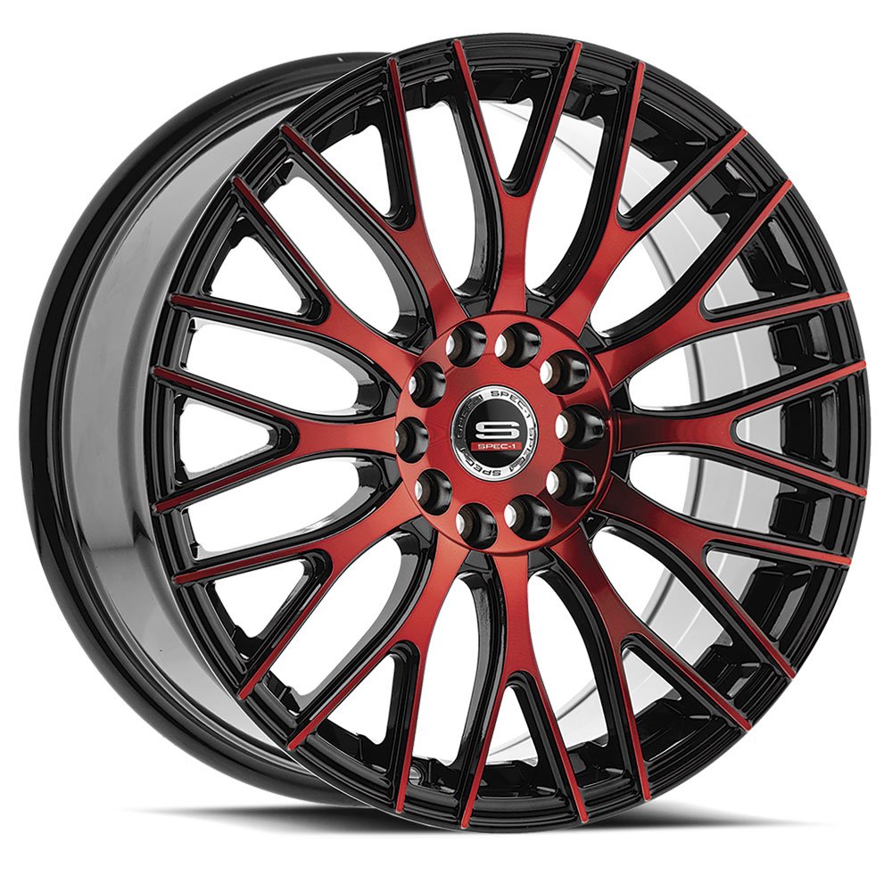 18x8 Spec-1 SP-55 Gloss Black & Red Machined Wheel 5x100/5x4.5 (38mm)