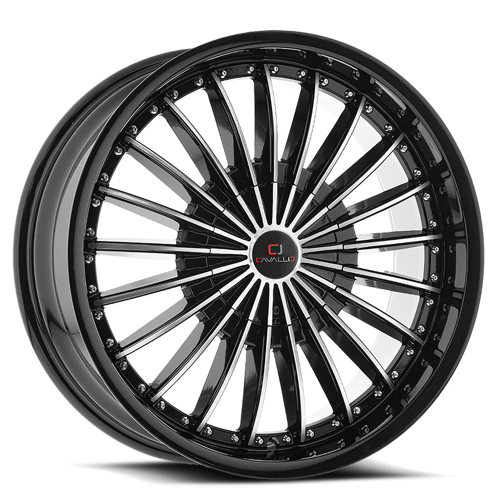 20x8.5 Cavallo CLV-32 Gloss Black & Machined Wheel 5x108/5x4.5 (35mm)