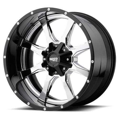 20x12 Moto Metal MO201 Chrome w/Gloss Black Lip Wheel 8x170 (-44mm)