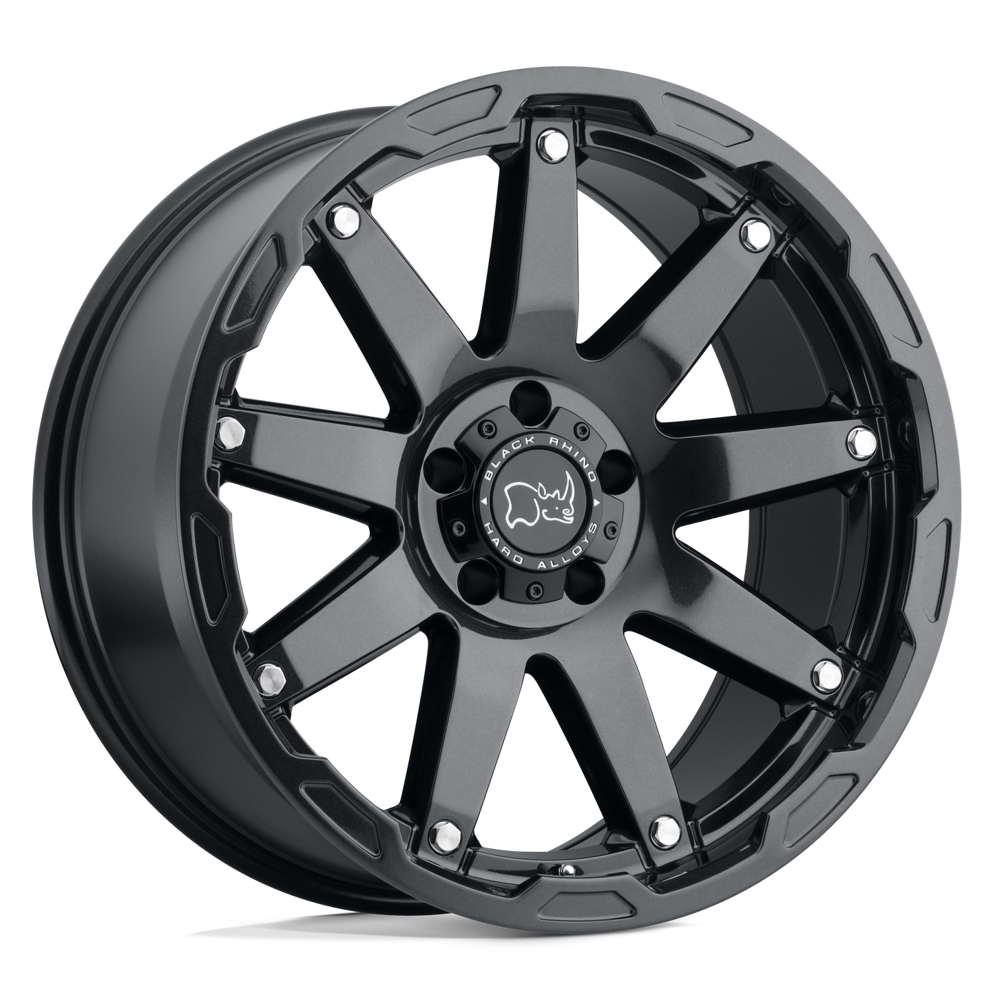 18x9.5 Black Rhino OCEANO GLOSS GUN BLACK W/ STAINLESS BOLTS Wheel 5x5 (-18mm)