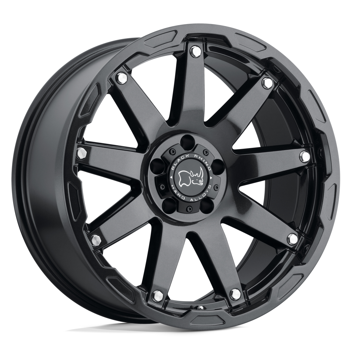 18x9.5 Black Rhino OCEANO GLOSS GUN BLACK W/ STAINLESS BOLTS Wheel 5x5 (-18mm)
