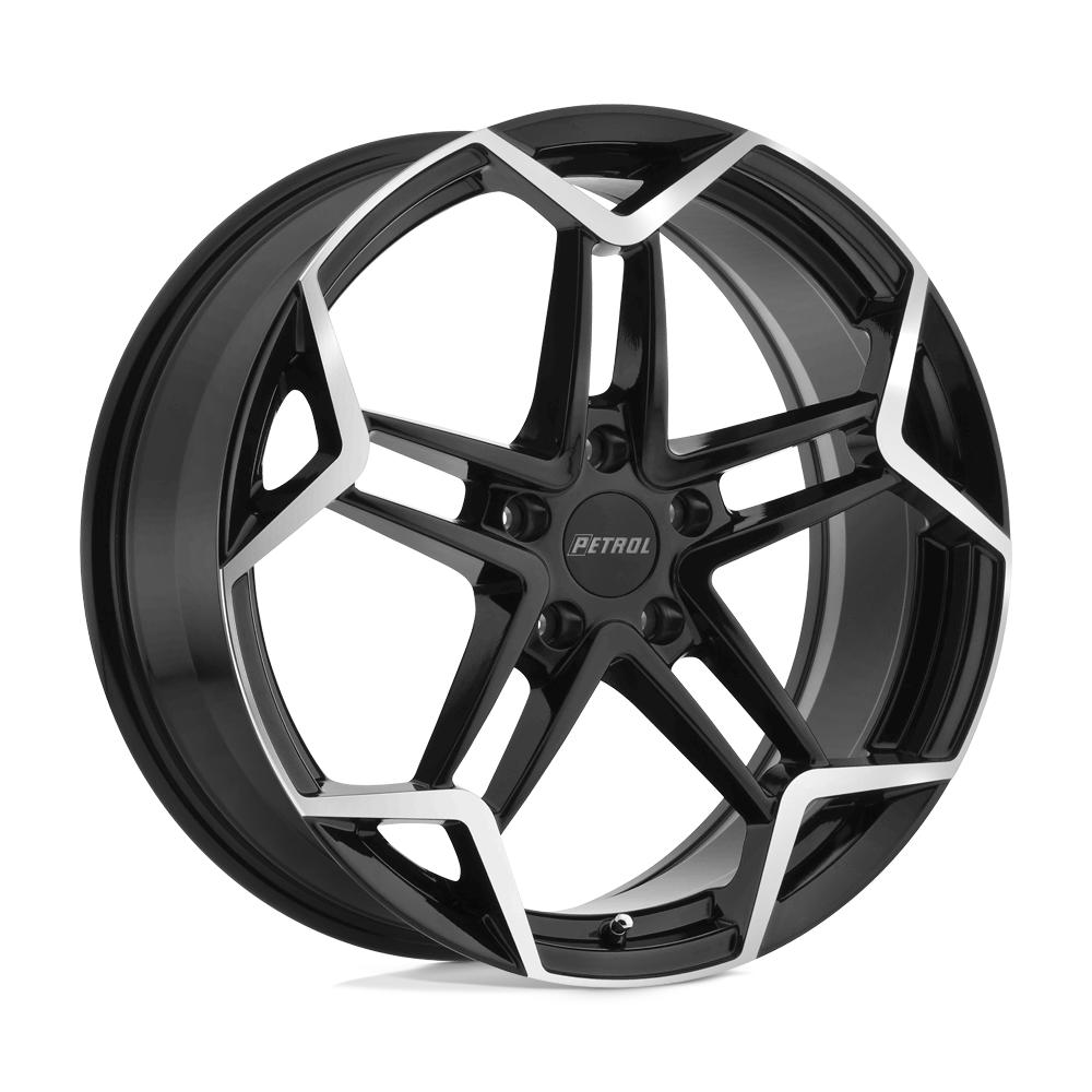17x8 Petrol P1A GLOSS BLACK W/ MACHINED CUT FACE Wheel 5x112 (32mm)