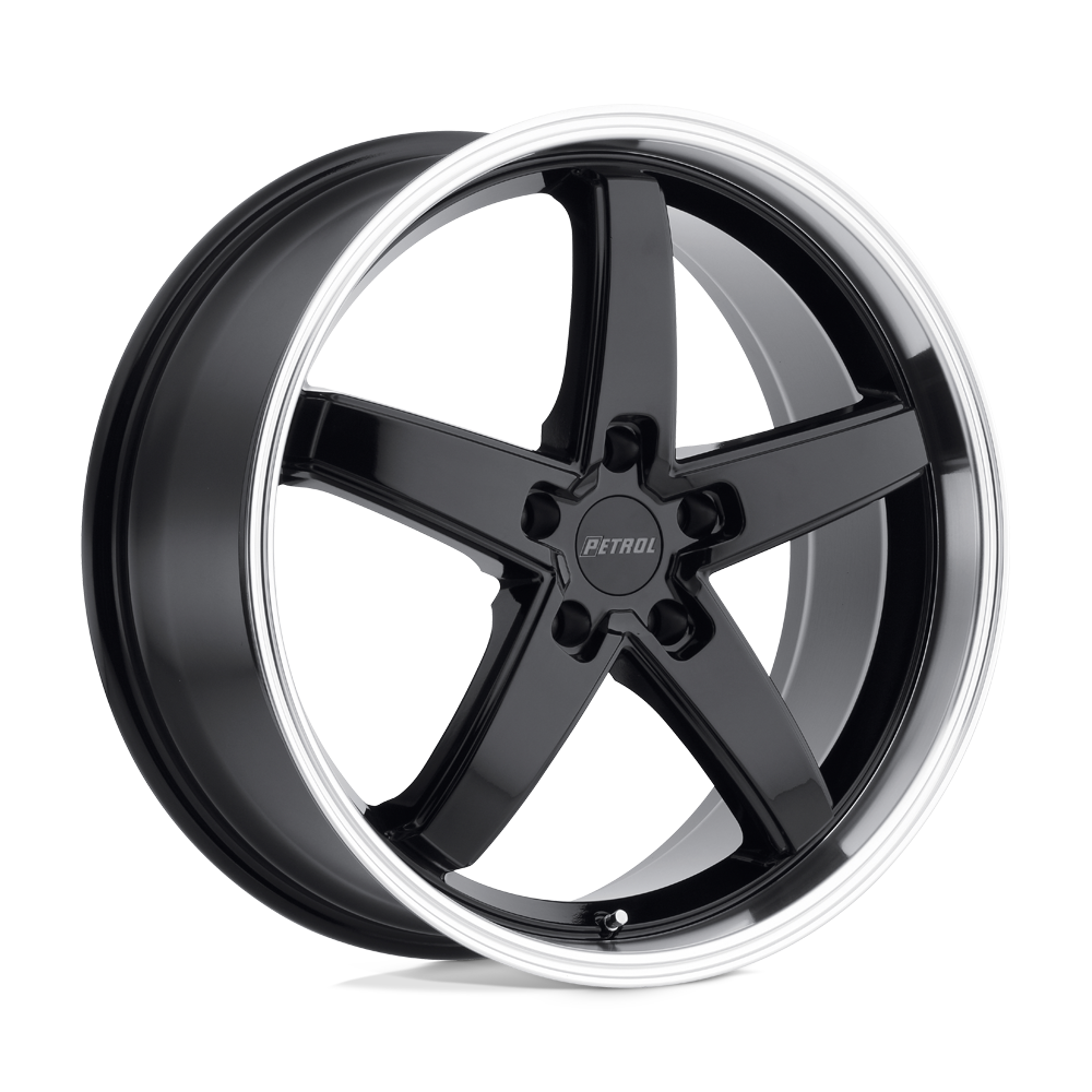 18x8 Petrol P1B GLOSS BLACK W/ MACHINED CUT LIP Wheel 5x108 (40mm)