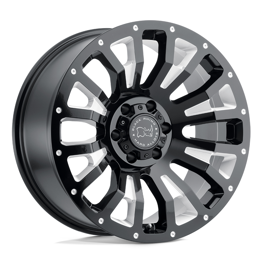 20x9.5 Black Rhino PINATUBO GLOSS BLK W/ MILL INSIDE WINDOW Wheel 5x5 (-18mm)