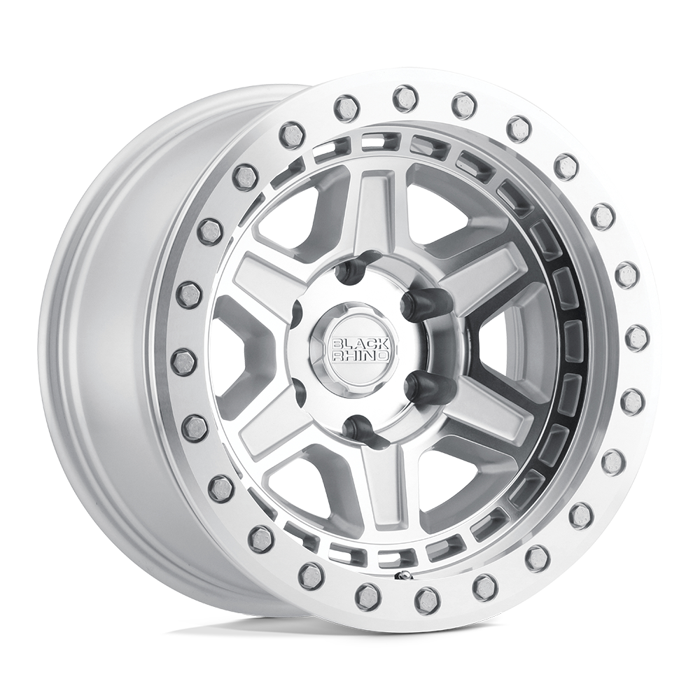 17x8.5 Black Rhino Reno BEADLOCK Silver W/Mirro Face BOLTS Wheel 5x5 (-38mm)