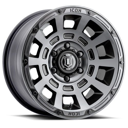 17x8.5 Icon Alloys Thrust Smoked Satin Black Wheel 5x5 (-6mm)