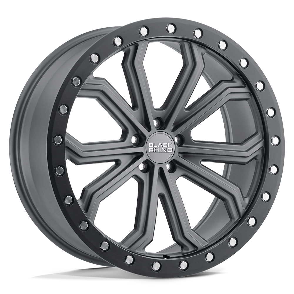 20x10 Black Rhino TRABUCO MATTE GUN MTL W/ BLK RING & SILV HW Wheel 5x112 (40mm)