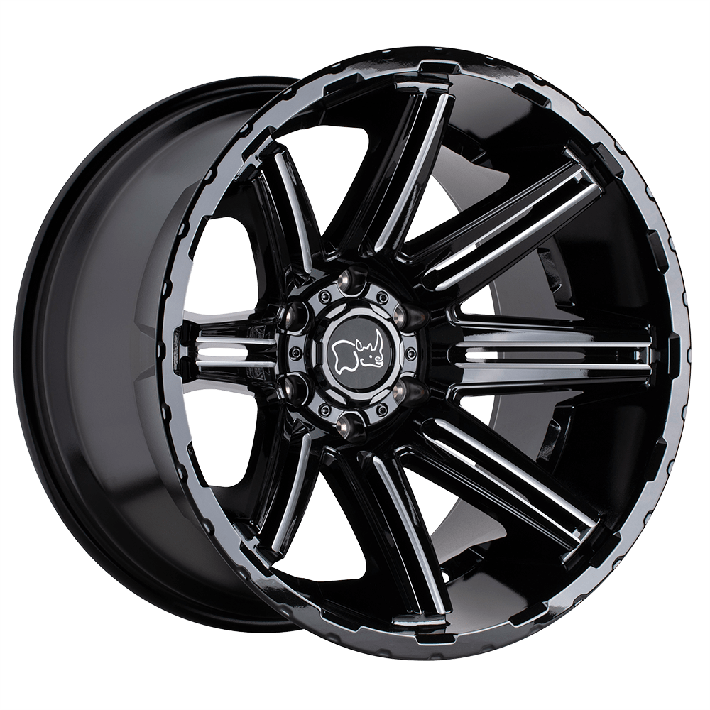 20x12 Black Rhino RAMPAGE Gloss Black W/Red Milled Spokes Wheel 6x5.5 (-44mm)