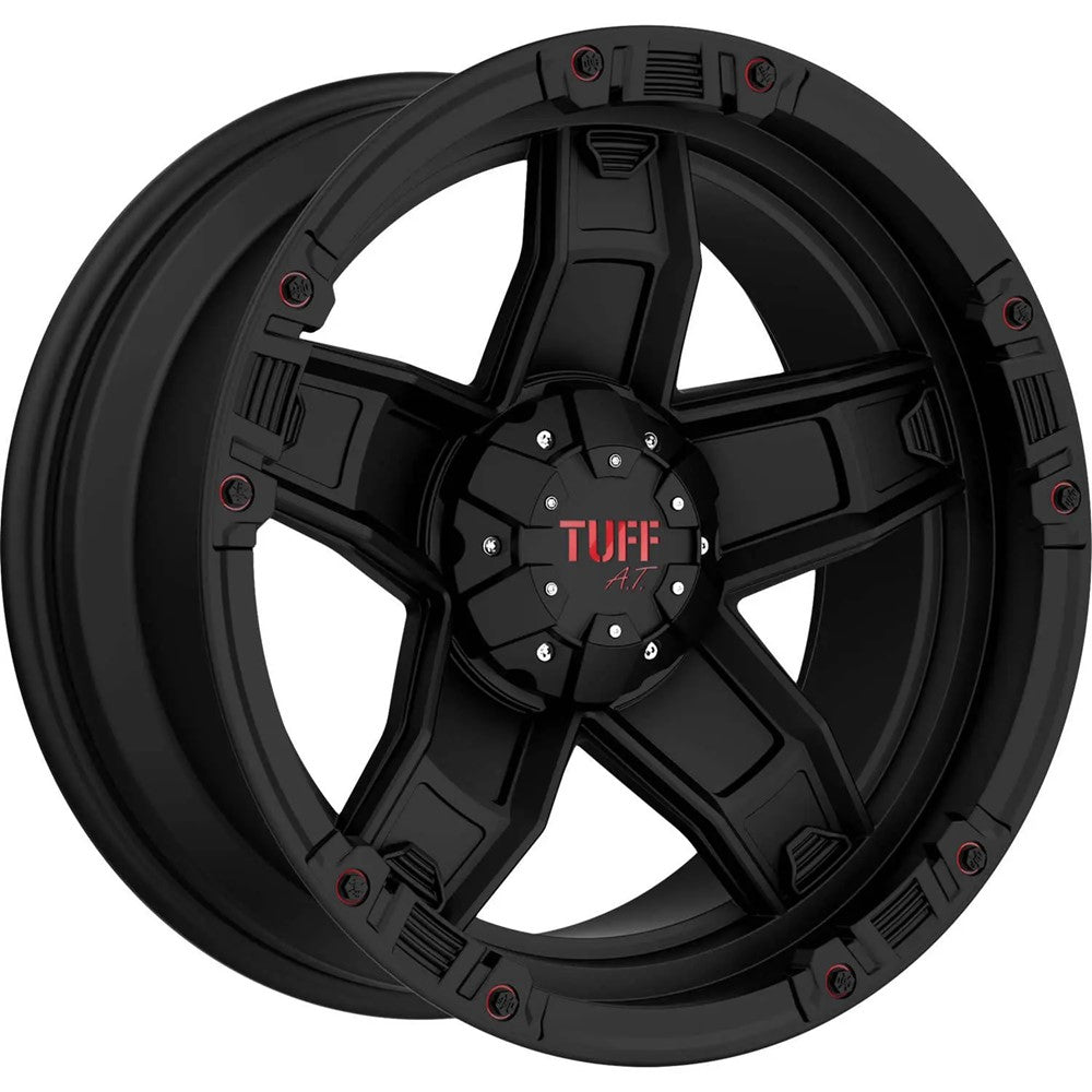 22x9.5 Tuff A.T. T10 Matte Black W/Red Accents Wheel 5x4.5/5x5 (15mm)