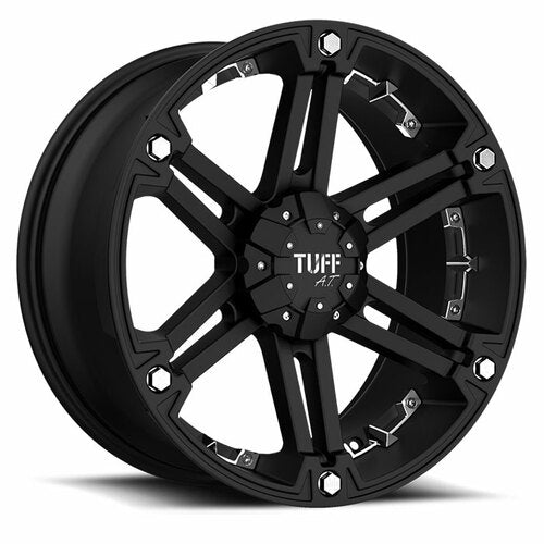 15x8 Tuff T01 FLAT BLACK W/ MACHINED FACE AND CHROME INSERTS Wheel 5x5 (-13mm)
