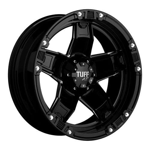 22x9.5 Tuff T10 GLOSS BLK W/ MILL SPOKES & CHR ACCENTS Wheel 8X6.5 (10mm)