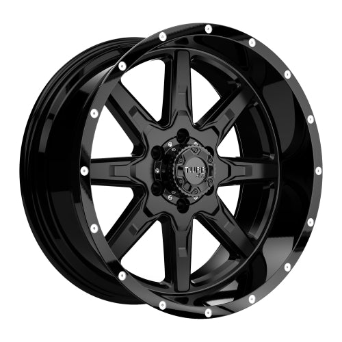 22x10 Tuff T15 SATIN BLACK W/ GLOSS BLACK LIP Wheel 8X6.5 (-19mm)
