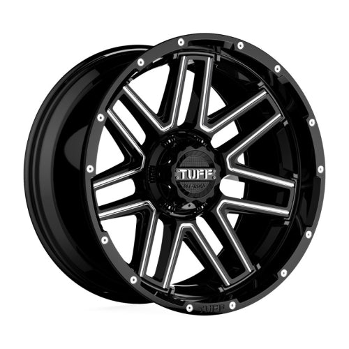 24x11 Tuff T17 GLOSS BLACK W/ MILLED SPOKES Wheel 6x135 (-25mm)