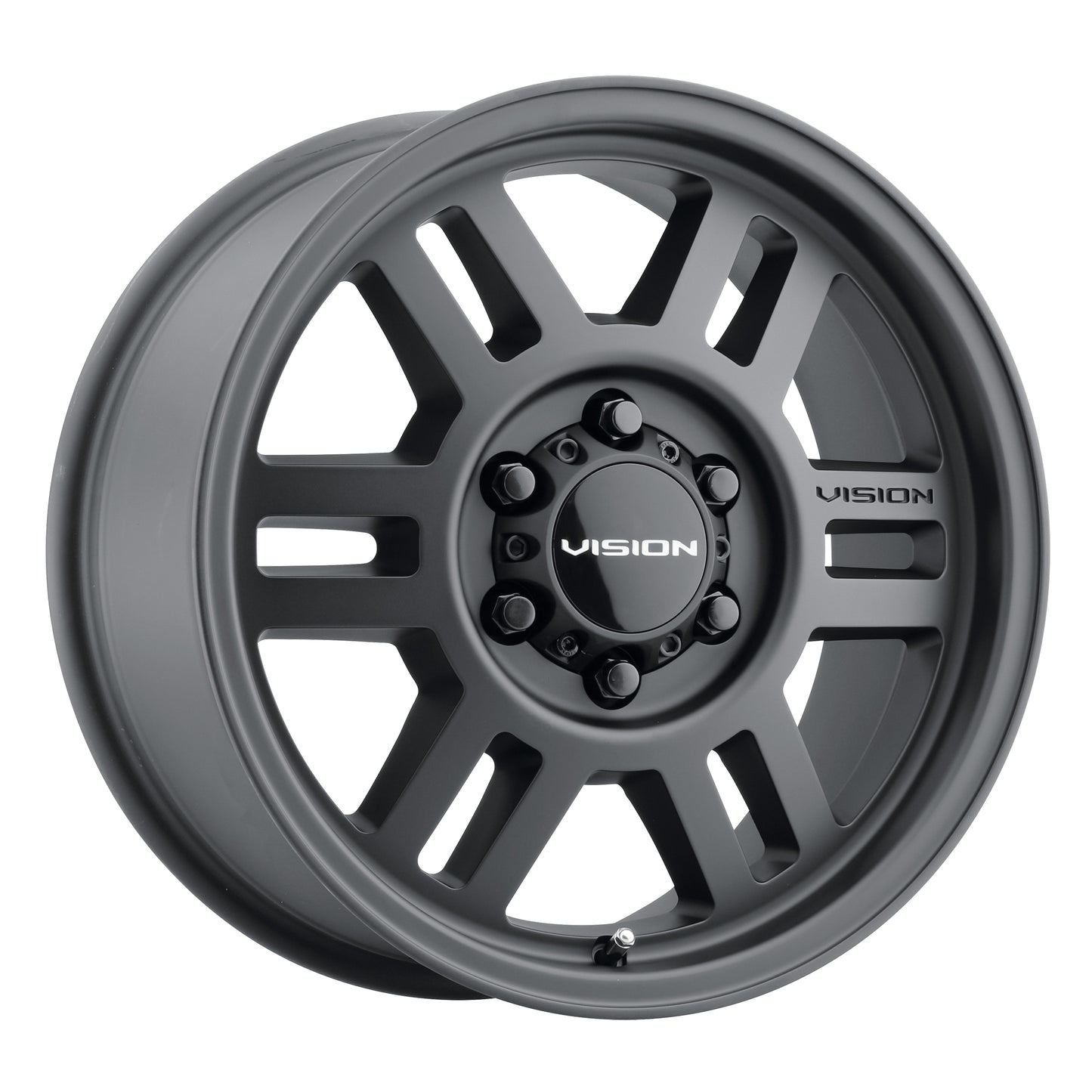 17x6.5 Vision 408 Manx 2 Dually Front Satin Black Wheel 8x210 (121.35mm)