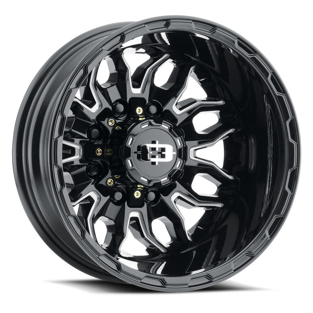17x6.5 Vision 410 Korupt Gloss Black Milled DUALLY REAR Wheel 8x6.5 (-143.35mm)