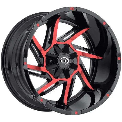 20x12 Vision 422 Prowler Gloss Black Machined Red Wheel 5x5.5 (-51mm)