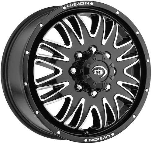 20x8.25 Vision 401 Rival Dually Front Gloss Black Machined Wheel 8x210 (105.5mm)