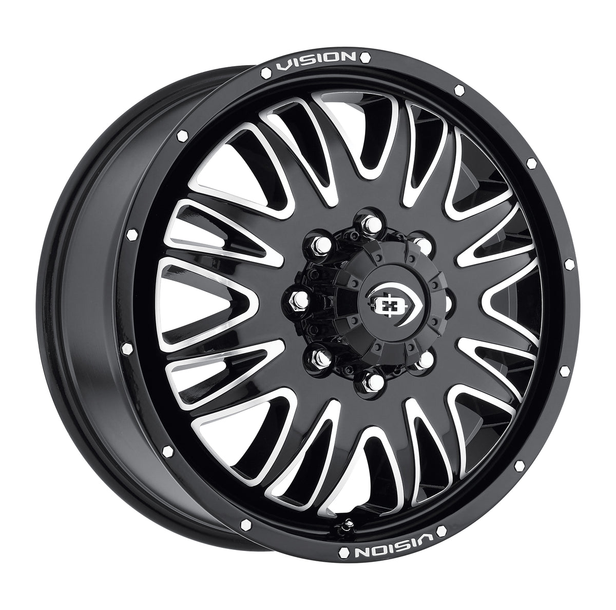 20x8.25 Vision 401 Rival Dually Front Gloss Black Machine Wheel 8x170 (-166.1mm)