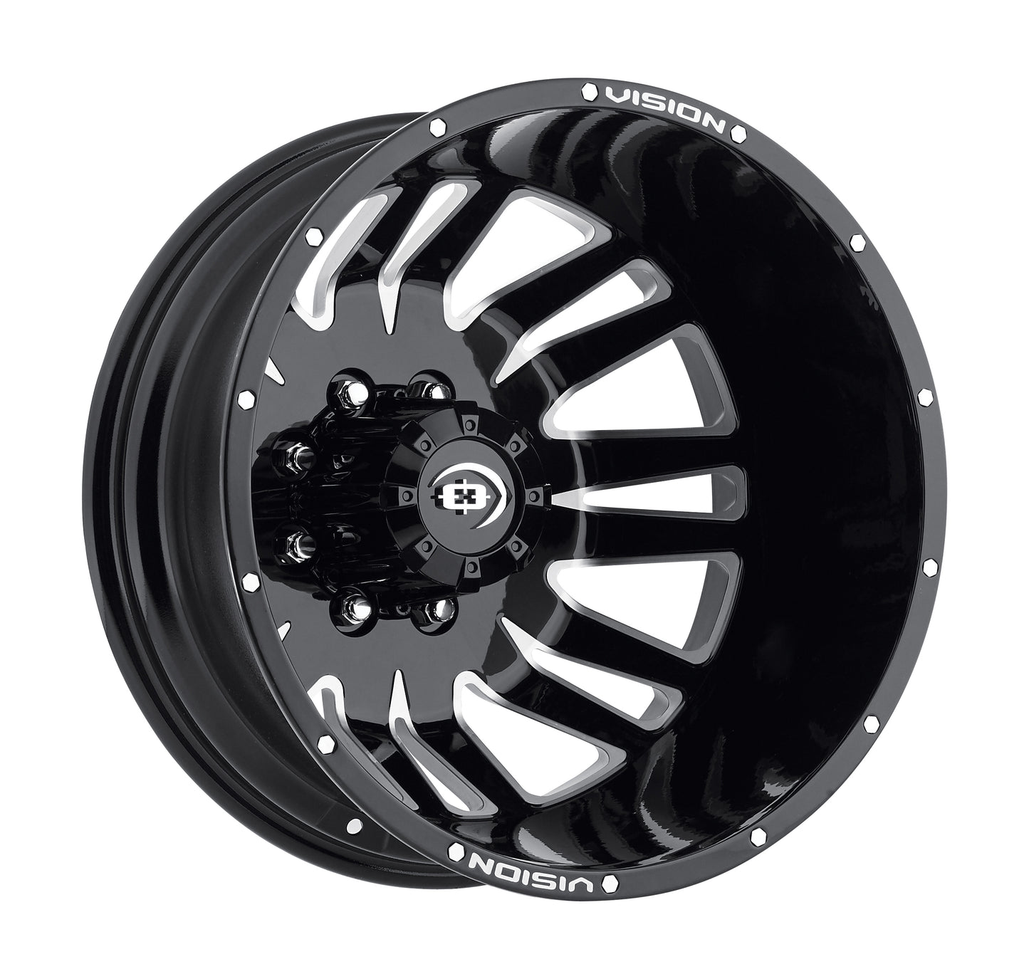 20x8.25 Vision 401 Rival Dually Rear Gloss Black Machined Wheel 8x200 (-166.1mm)