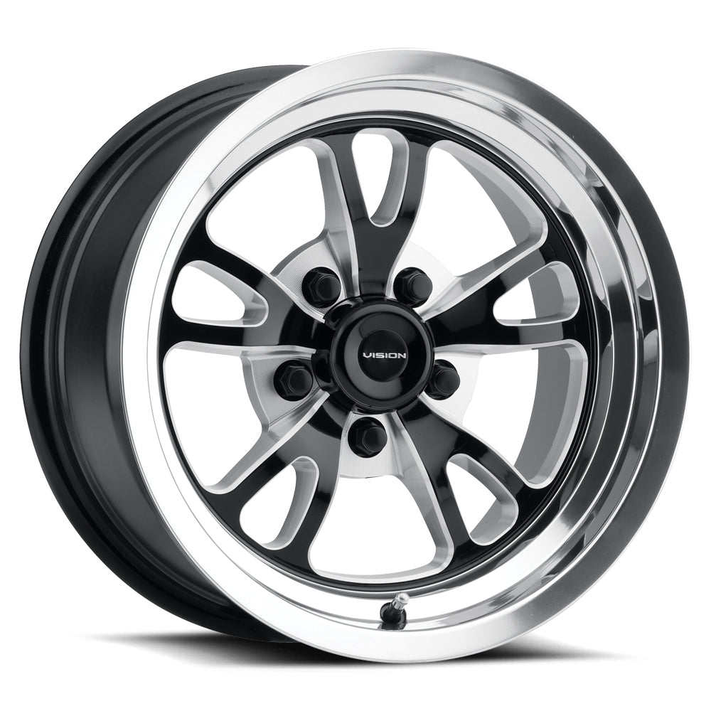 17x8 American Muscle 149 Patriot Black Milled Polish Lip Wheel 5x4.5 (25mm)