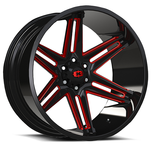 22x10 Vision 363 Razor Gloss Black Milled Spoke W/Red Tint Wheel 8x6.5 (-19mm)