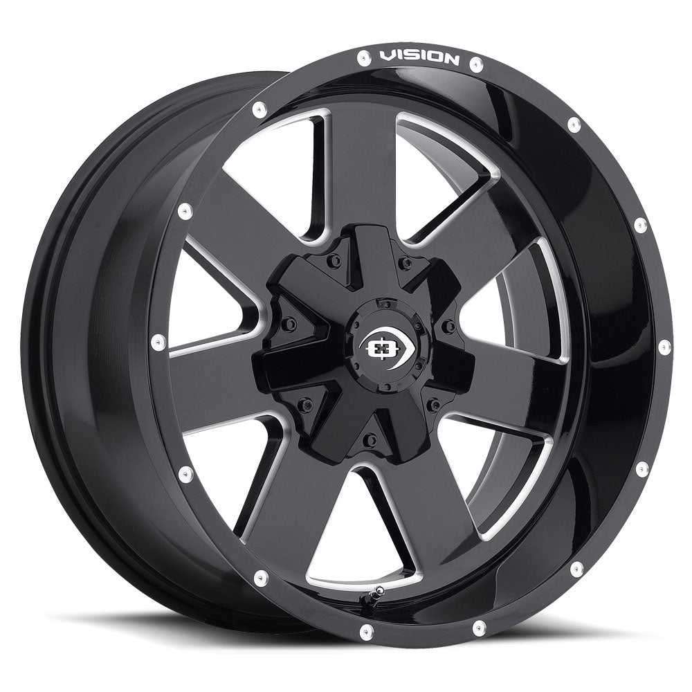 20x9 Vision Off-Road 411 Arc Gloss Blk Milled Wheel 8x6.5 (12mm)