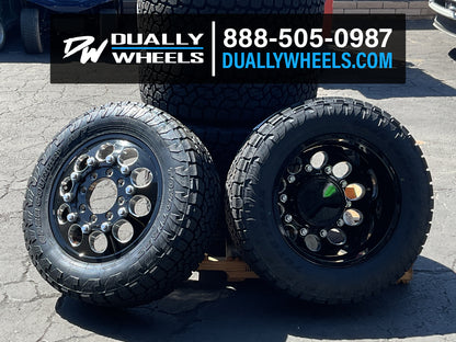 20x8.5 DDC The Hole Black Milled 11-UP GM DUALLY Wheels 8x210 Set of 6 (Lug Nuts Included) Fits up to 12.50 tire