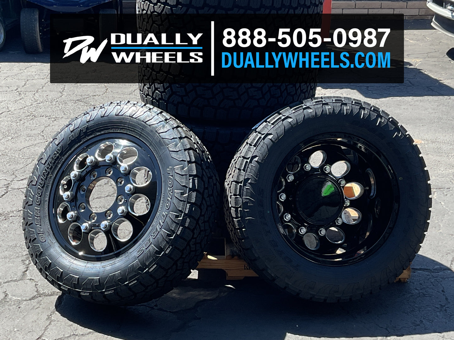 22x8.5 DDC The Hole Black Milled 11-UP GM DUALLY Wheels 8x210 Set of 6 (Lug Nuts Included) Fits up to 12.50 tire