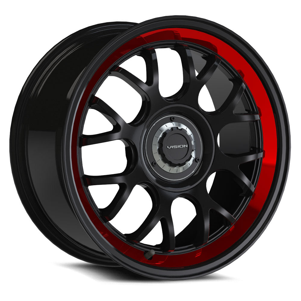 17x8 Vision 478 Apline Gloss Black Red Tint Brushed Lip Wheel 5x112/5x120 (38mm)